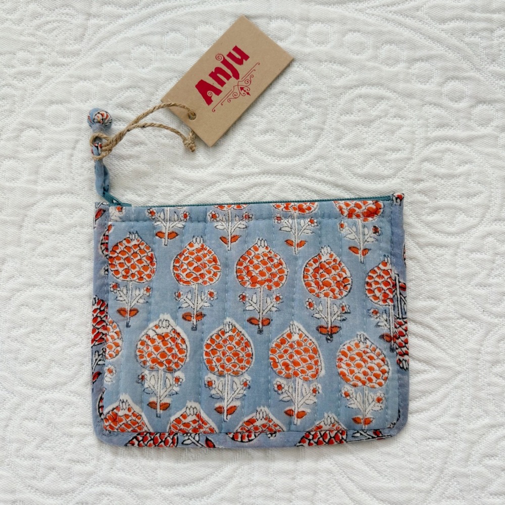 Anju Chippa Artisan Block Print Quilted Zipper Pouch - Picture 2 of 5